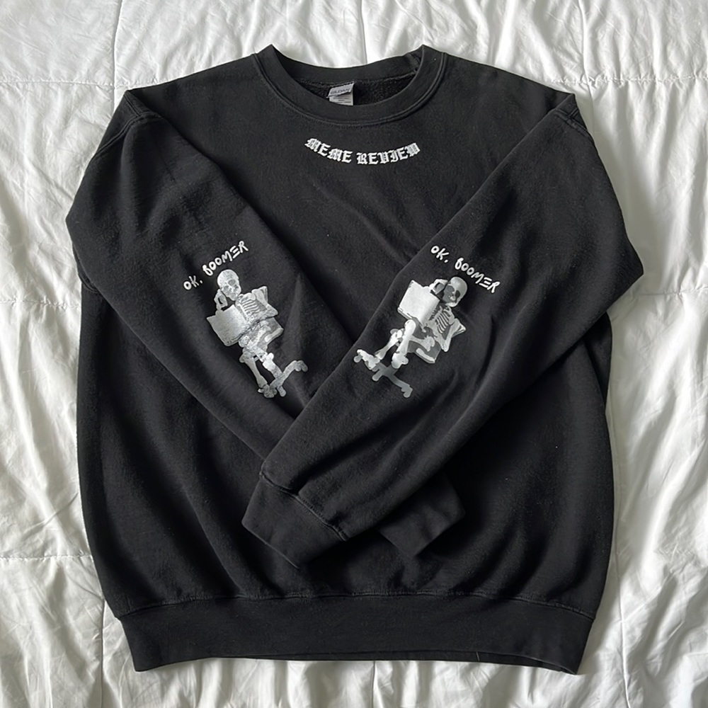 PewDiePie Meme Review OK, Boomer Skeleton Black Crewneck Sweater